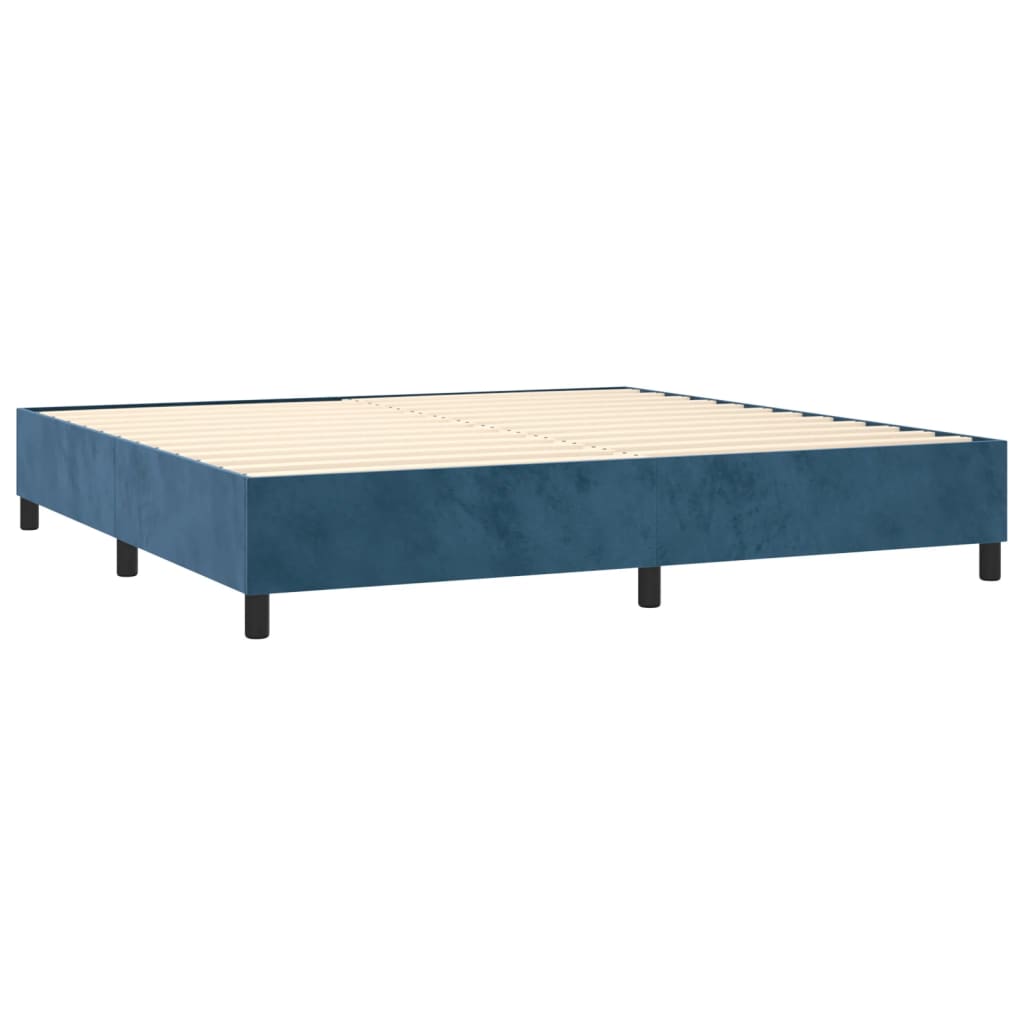 vidaXL Κρεβάτι Boxspring με Στρώμα & LED Σκ. Μπλε 200x200εκ. Βελούδινο
