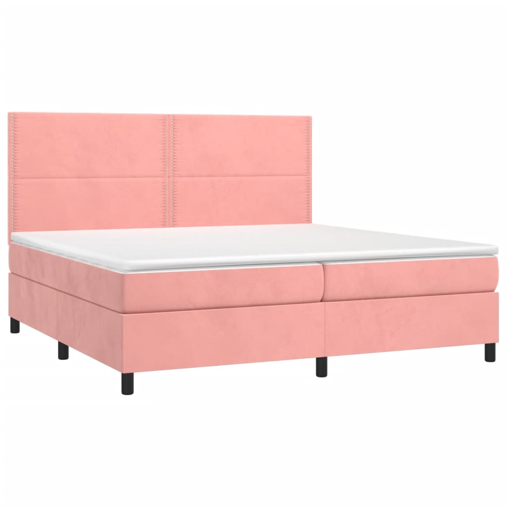 vidaXL Κρεβάτι Boxspring με Στρώμα & LED Ροζ 200x200 εκ. Βελούδινο