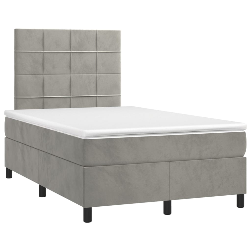 vidaXL Κρεβάτι Boxspring με Στρώμα & LED Αν.Γκρι 120x200 εκ. Βελούδινο