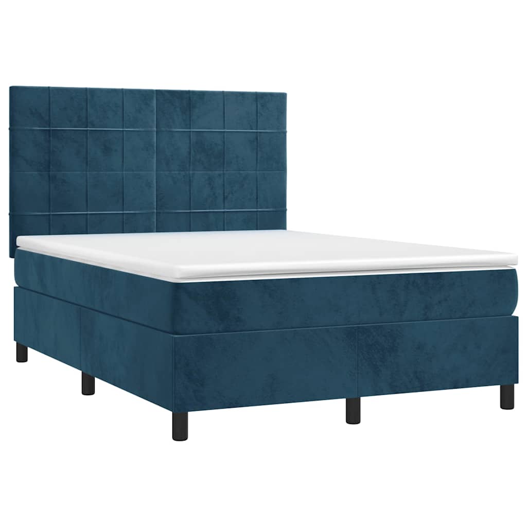 vidaXL Κρεβάτι Boxspring με Στρώμα & LED Σκ. Μπλε 140x190εκ. Βελούδινο