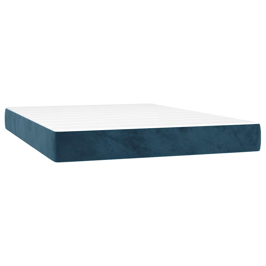 vidaXL Κρεβάτι Boxspring με Στρώμα & LED Σκ. Μπλε 140x190εκ. Βελούδινο