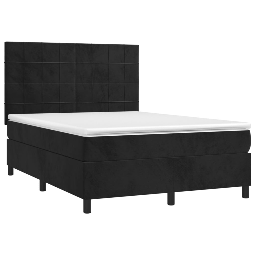 vidaXL Κρεβάτι Boxspring με Στρώμα & LED Μαύρο 140x200 εκ. Βελούδινο