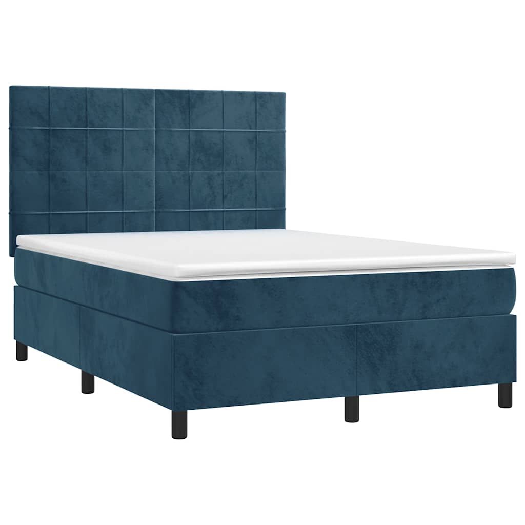 vidaXL Κρεβάτι Boxspring με Στρώμα & LED Σκ. Μπλε 140x200εκ. Βελούδινο