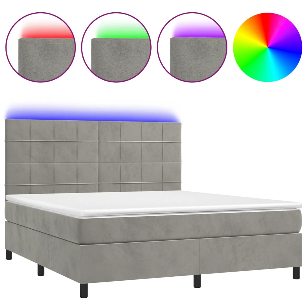 vidaXL Κρεβάτι Boxspring με Στρώμα & LED Αν.Γκρι 160x200 εκ. Βελούδινο
