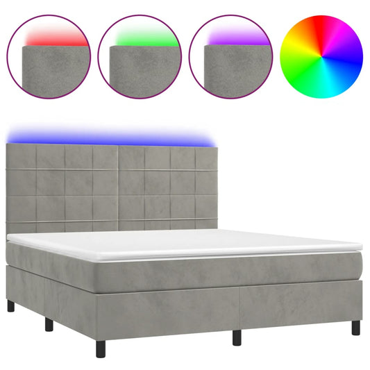 vidaXL Κρεβάτι Boxspring με Στρώμα & LED Αν.Γκρι 160x200 εκ. Βελούδινο