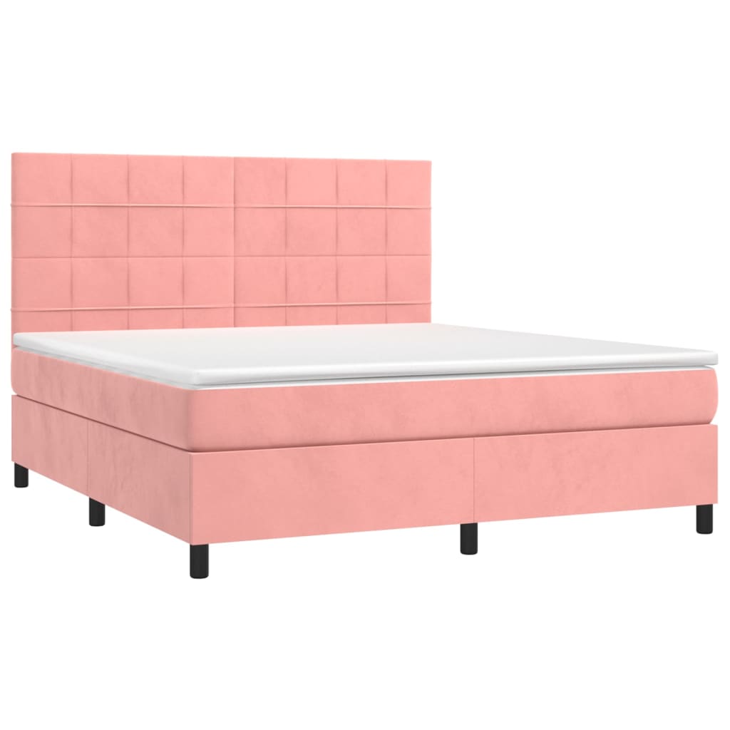 vidaXL Κρεβάτι Boxspring με Στρώμα & LED Ροζ 160x200 εκ. Βελούδινο