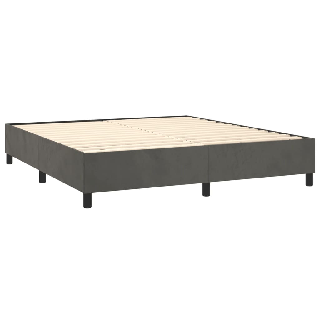vidaXL Κρεβάτι Boxspring με Στρώμα & LED Σκ. Γκρι 180x200εκ. Βελούδινο