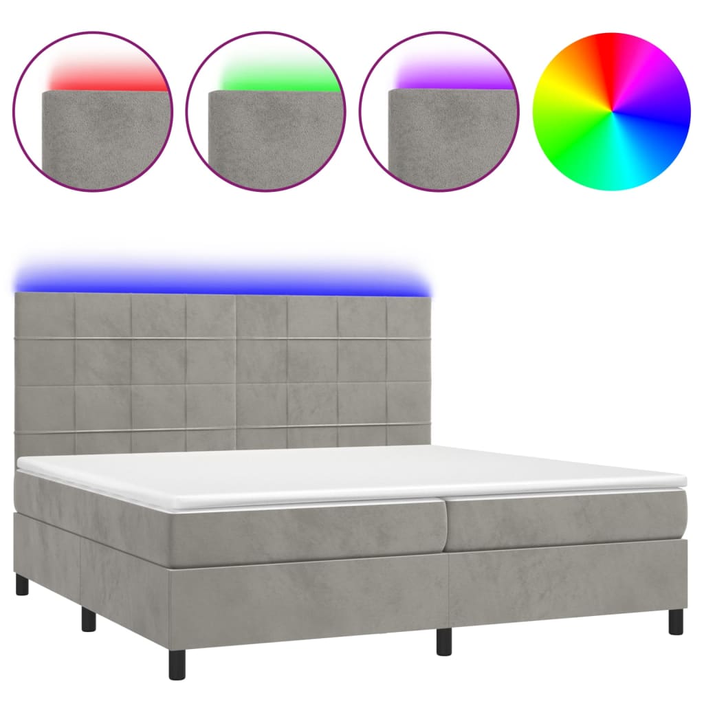 vidaXL Κρεβάτι Boxspring με Στρώμα & LED Αν.Γκρι 200x200 εκ. Βελούδινο
