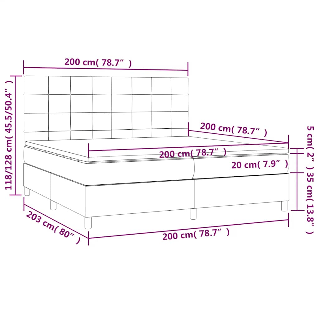 vidaXL Κρεβάτι Boxspring με Στρώμα & LED Σκ. Πράσινο 200x200εκ Βελούδο