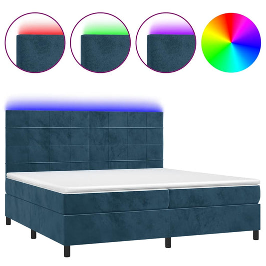 vidaXL Κρεβάτι Boxspring με Στρώμα & LED Σκ. Μπλε 200x200εκ. Βελούδινο