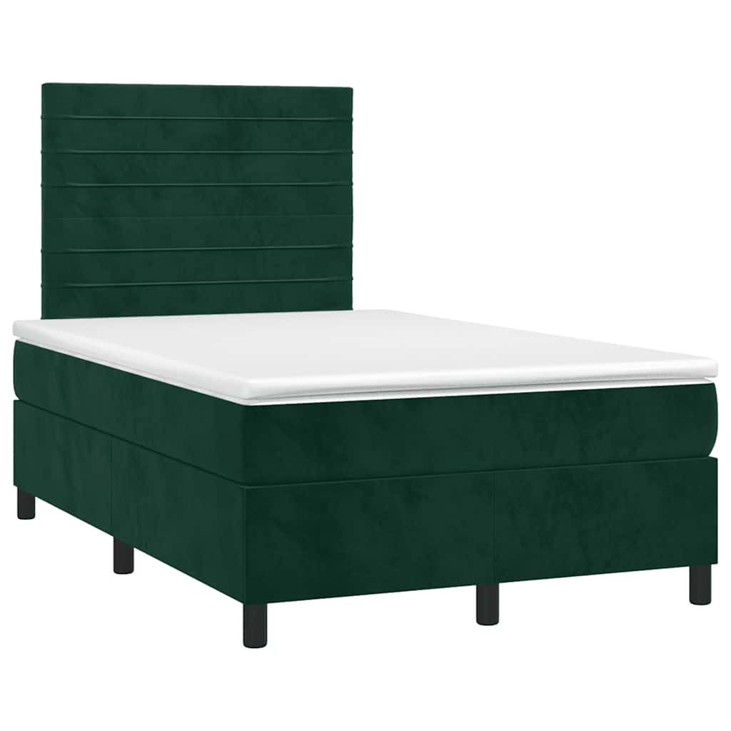 vidaXL Κρεβάτι Boxspring με Στρώμα & LED Σκ. Πράσινο 120x200εκ Βελούδο