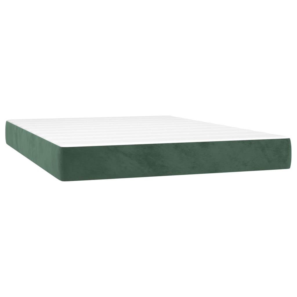 vidaXL Κρεβάτι Boxspring με Στρώμα & LED Σκ. Πράσινο 140x190εκ Βελούδο