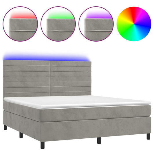 vidaXL Κρεβάτι Boxspring με Στρώμα & LED Αν.Γκρι 160x200 εκ. Βελούδινο