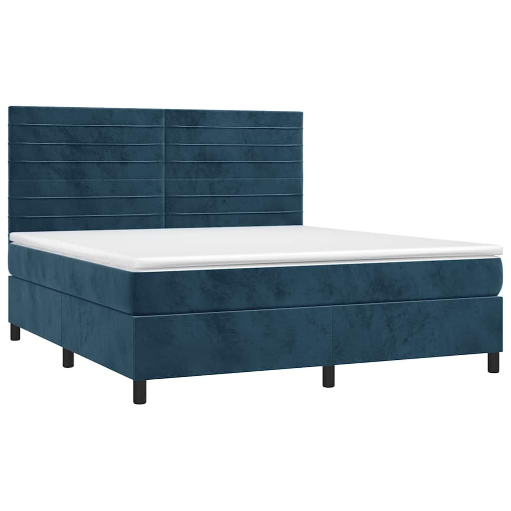 vidaXL Κρεβάτι Boxspring με Στρώμα & LED Σκ. Μπλε 160x200εκ. Βελούδινο