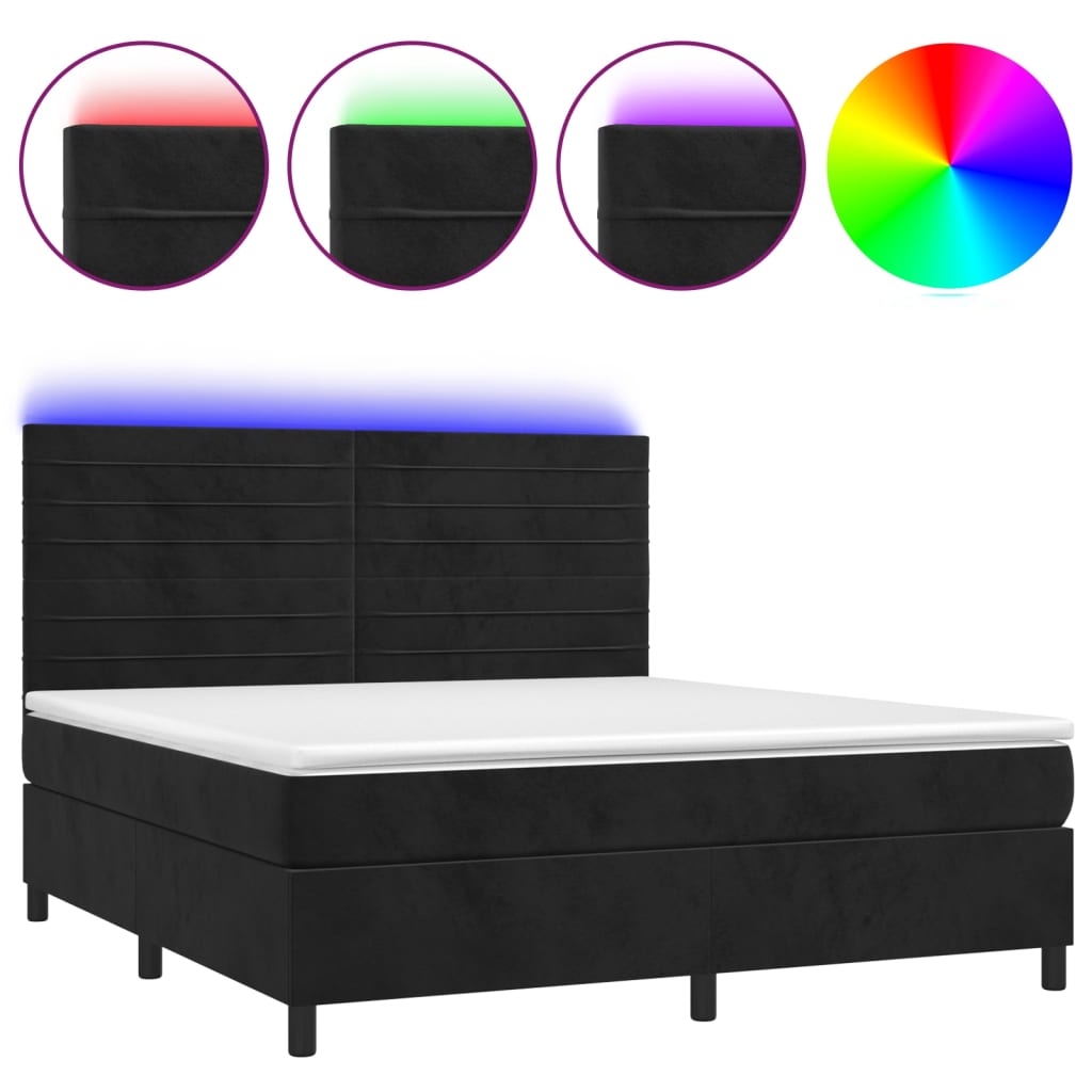 vidaXL Κρεβάτι Boxspring με Στρώμα & LED Μαύρο 180x200 εκ. Βελούδινο