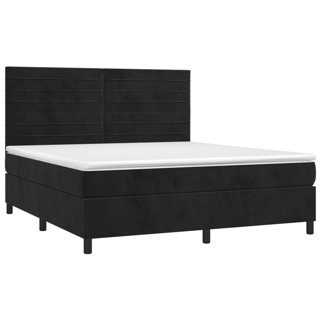 vidaXL Κρεβάτι Boxspring με Στρώμα & LED Μαύρο 180x200 εκ. Βελούδινο