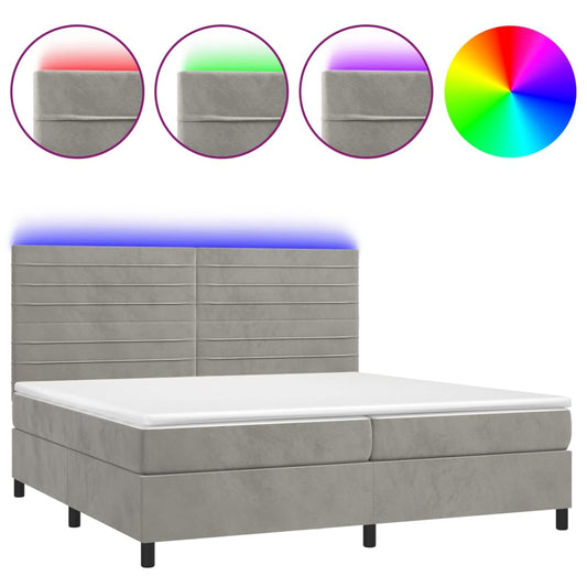 vidaXL Κρεβάτι Boxspring με Στρώμα & LED Αν.Γκρι 200x200 εκ. Βελούδινο