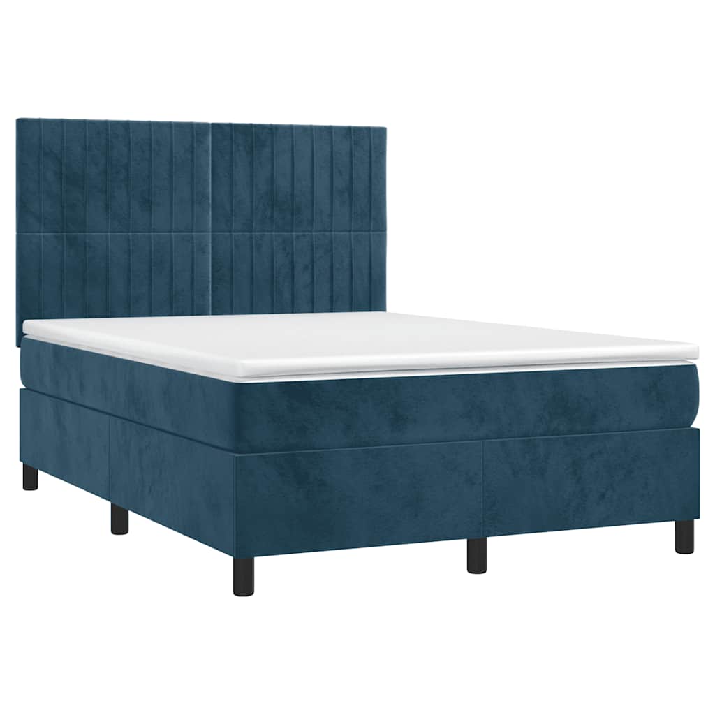 vidaXL Κρεβάτι Boxspring με Στρώμα & LED Σκ. Μπλε 140x190εκ. Βελούδινο