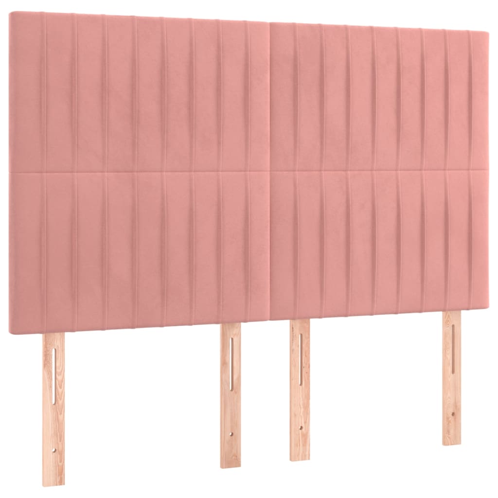 vidaXL Κρεβάτι Boxspring με Στρώμα & LED Ροζ 140x190 εκ. Βελούδινο