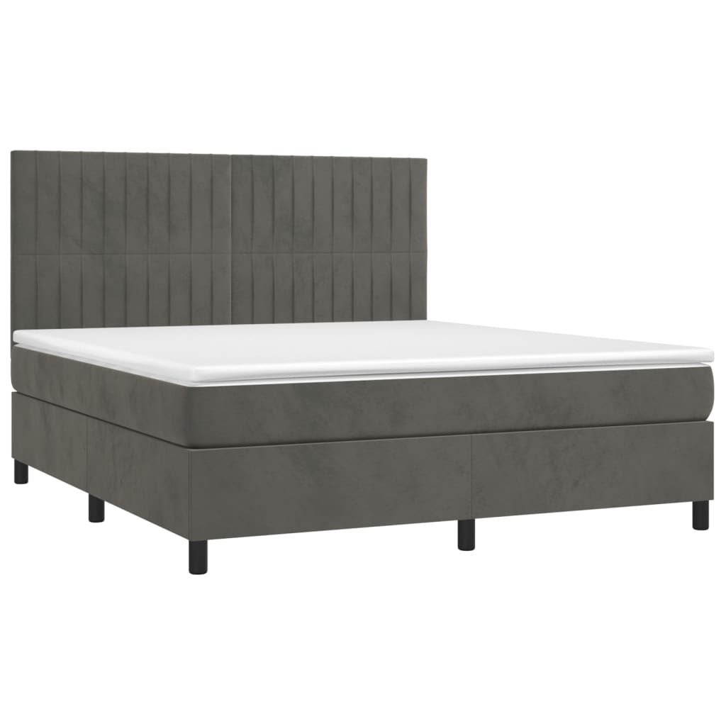 vidaXL Κρεβάτι Boxspring με Στρώμα & LED Σκ. Γκρι 160x200εκ. Βελούδινο