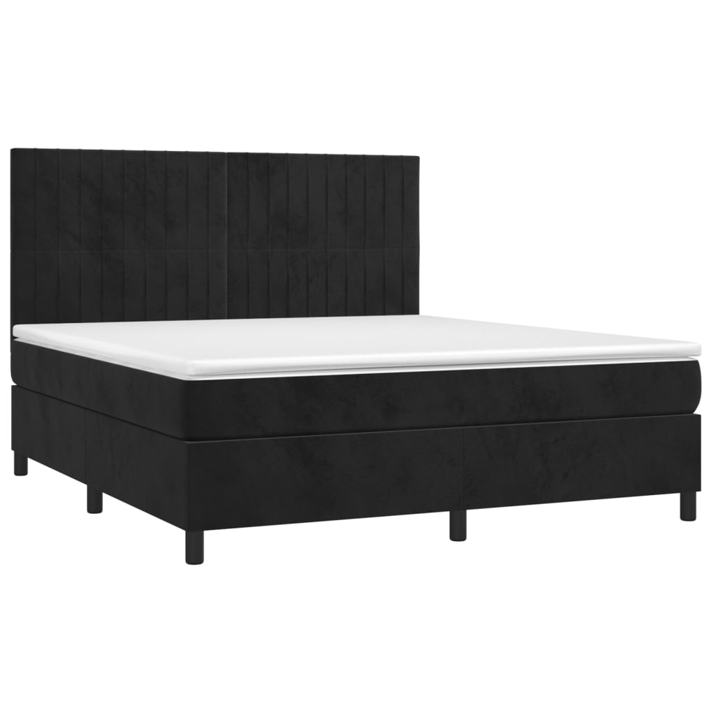 vidaXL Κρεβάτι Boxspring με Στρώμα & LED Μαύρο 160x200 εκ. Βελούδινο