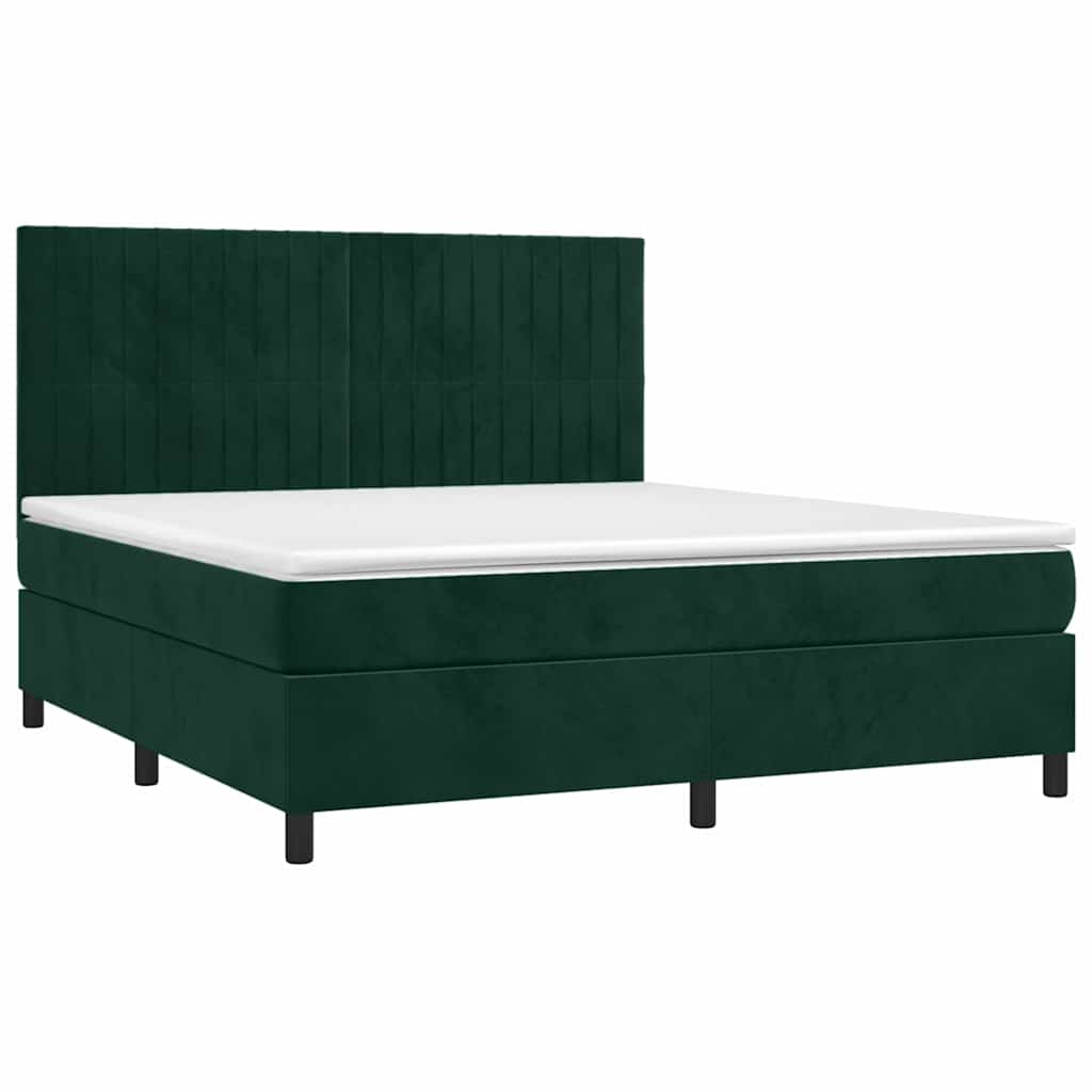 vidaXL Κρεβάτι Boxspring με Στρώμα & LED Σκ. Πράσινο 160x200εκ Βελούδο