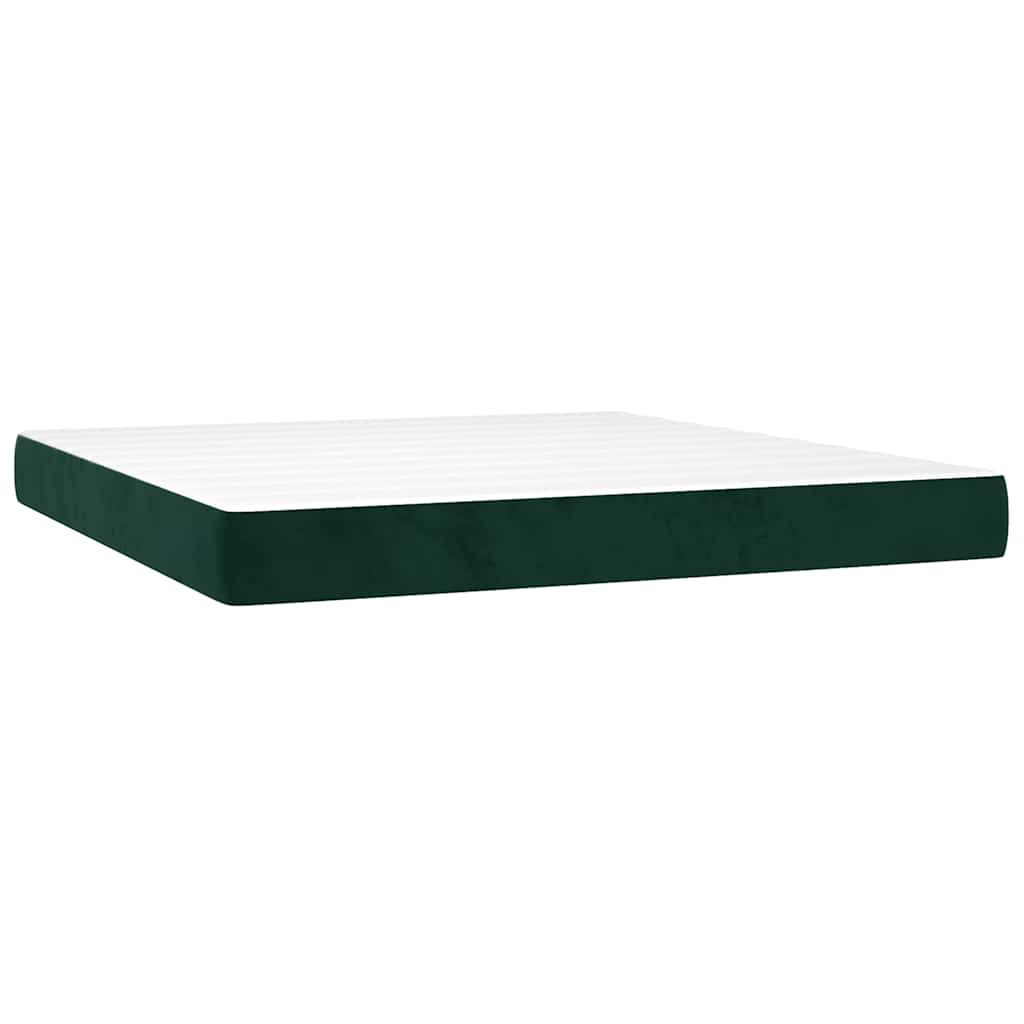 vidaXL Κρεβάτι Boxspring με Στρώμα & LED Σκ. Πράσινο 160x200εκ Βελούδο