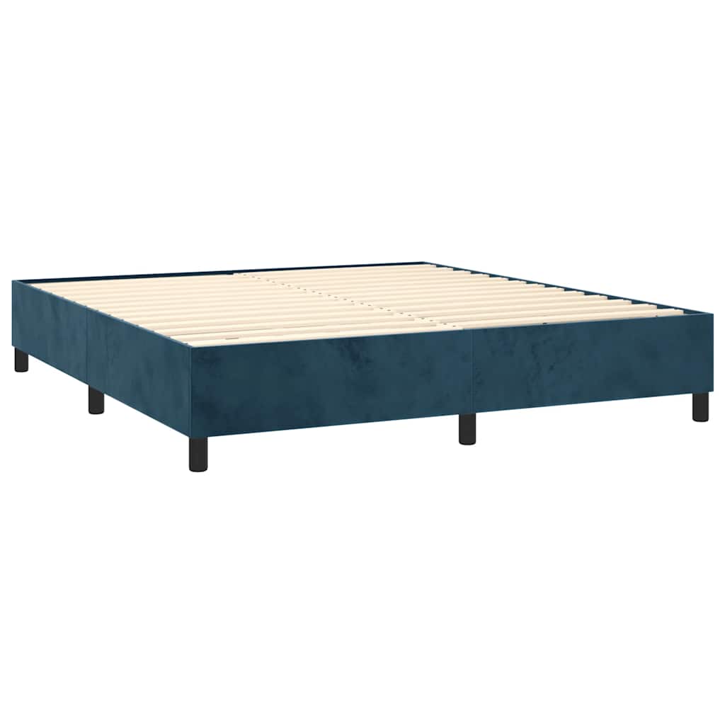 vidaXL Κρεβάτι Boxspring με Στρώμα & LED Σκ. Μπλε 160x200εκ. Βελούδινο