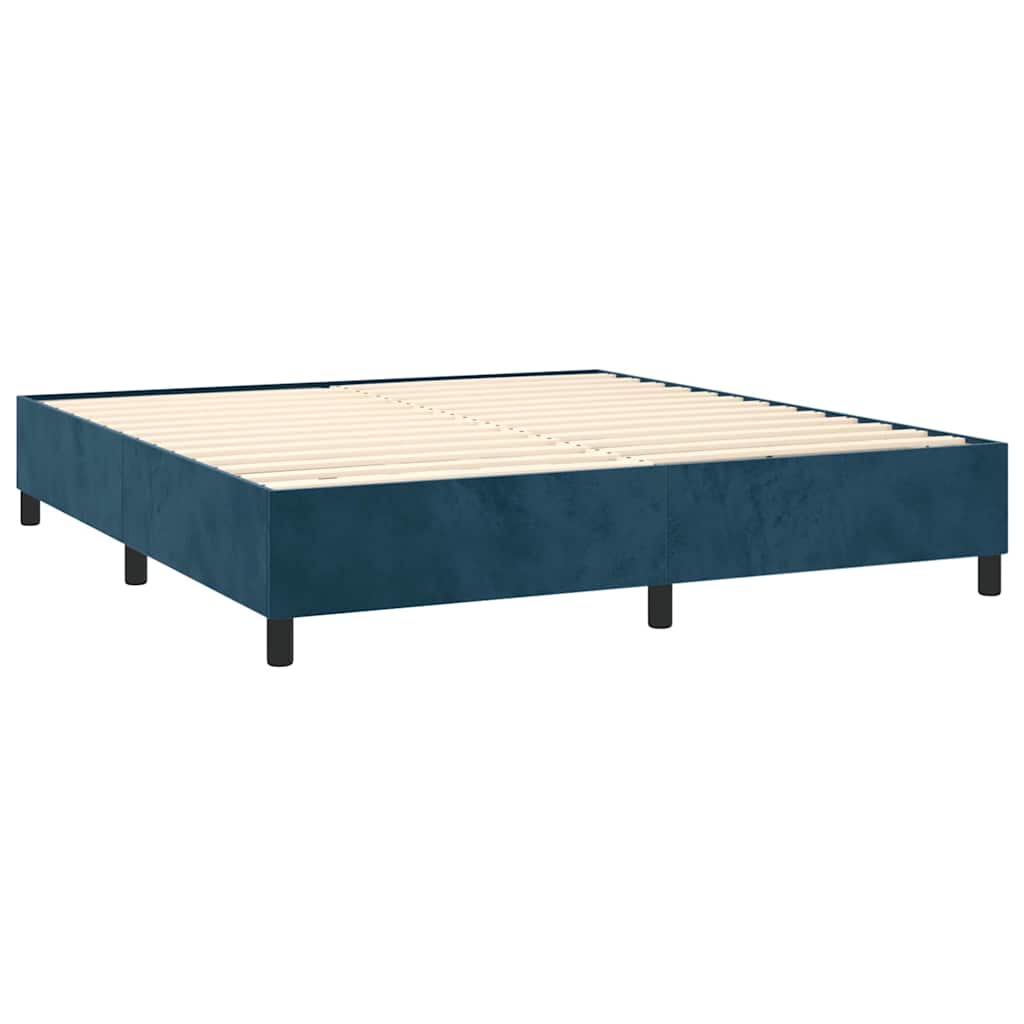 vidaXL Κρεβάτι Boxspring με Στρώμα & LED Σκ. Μπλε 180x200εκ. Βελούδινο