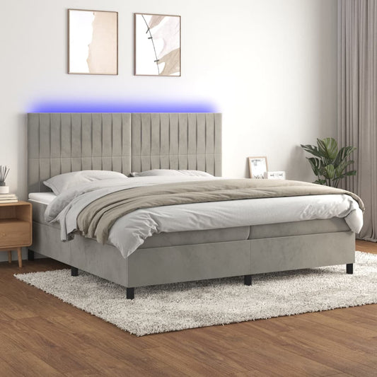 vidaXL Κρεβάτι Boxspring με Στρώμα & LED Αν.Γκρι 200x200 εκ. Βελούδινο