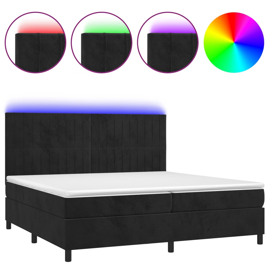 vidaXL Κρεβάτι Boxspring με Στρώμα & LED Μαύρο 200x200 εκ. Βελούδινο