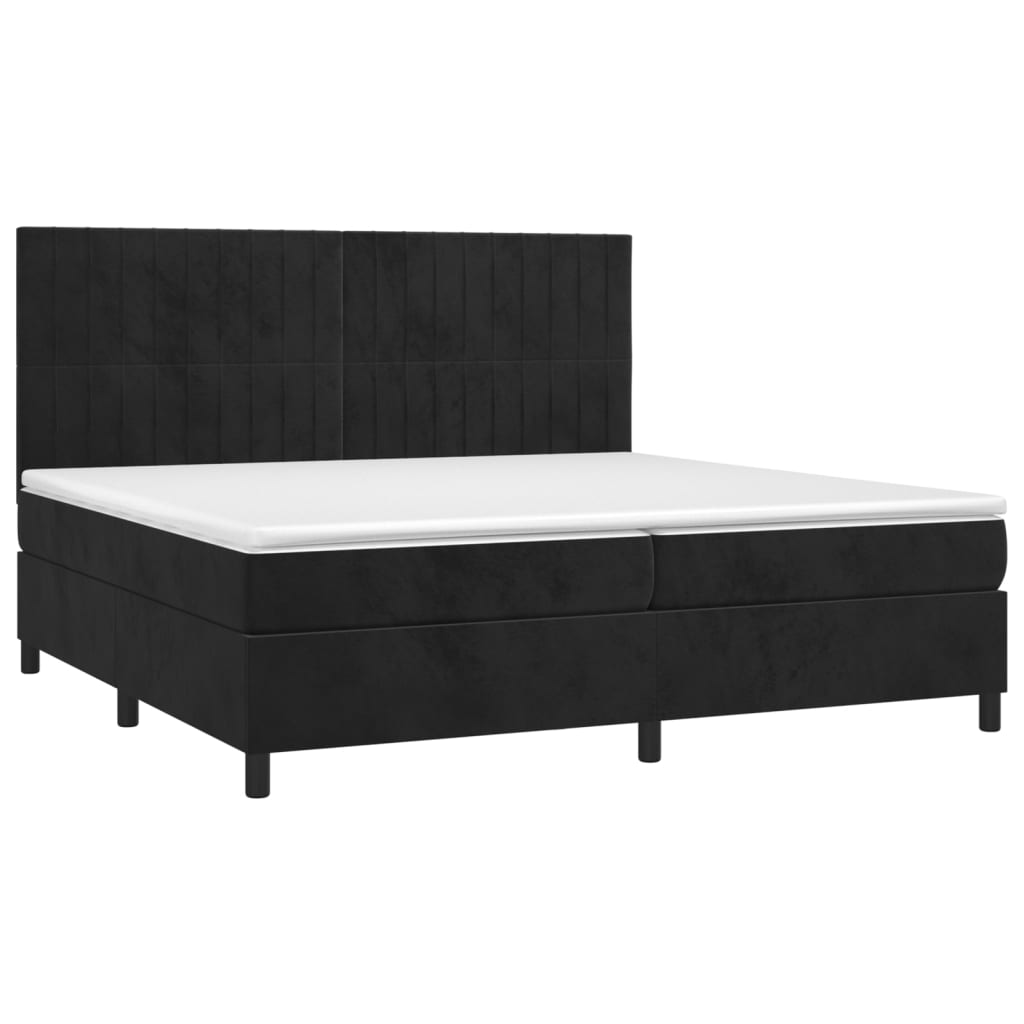 vidaXL Κρεβάτι Boxspring με Στρώμα & LED Μαύρο 200x200 εκ. Βελούδινο