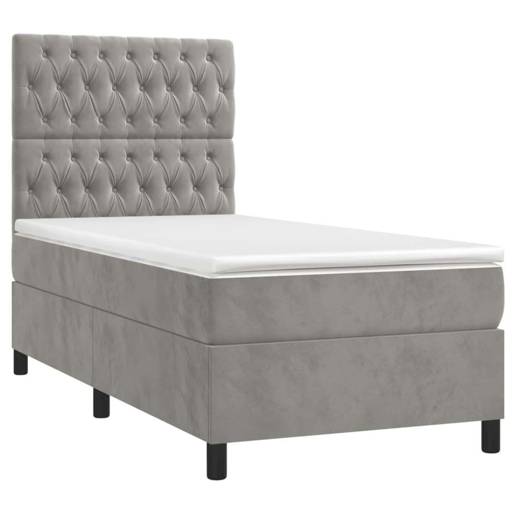 vidaXL Κρεβάτι Boxspring με Στρώμα & LED Αν.Γκρι 80x200 εκ. Βελούδινο