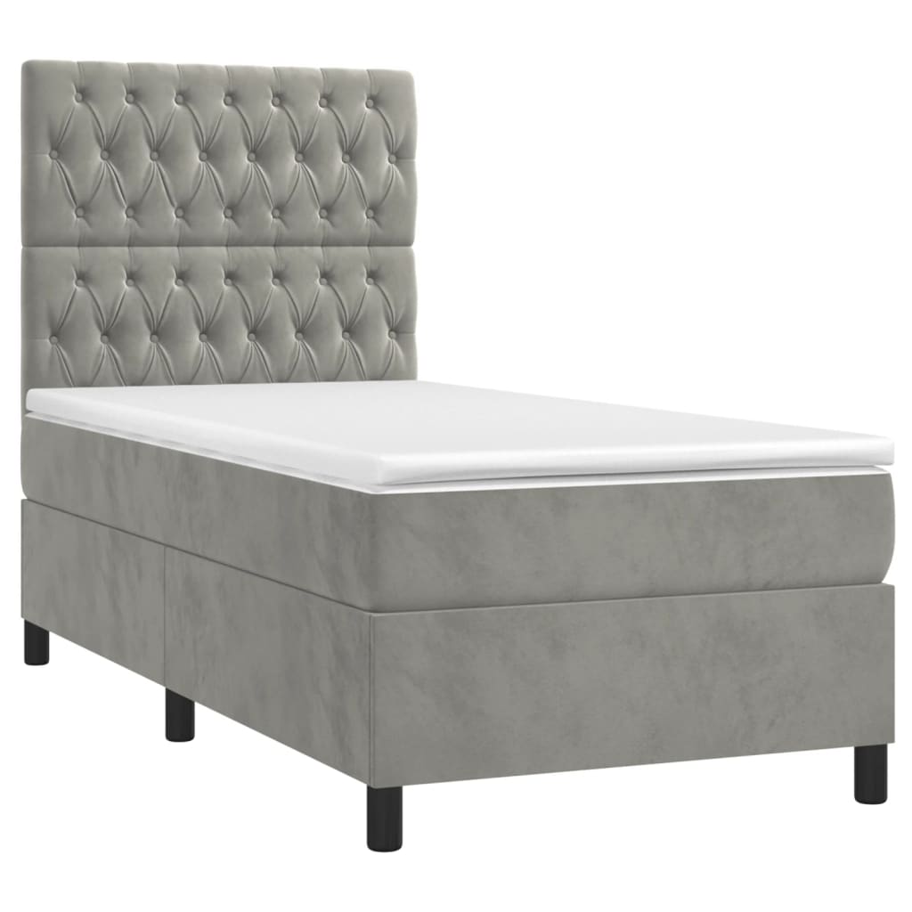 vidaXL Κρεβάτι Boxspring με Στρώμα & LED Αν.Γκρι 90x190 εκ. Βελούδινο