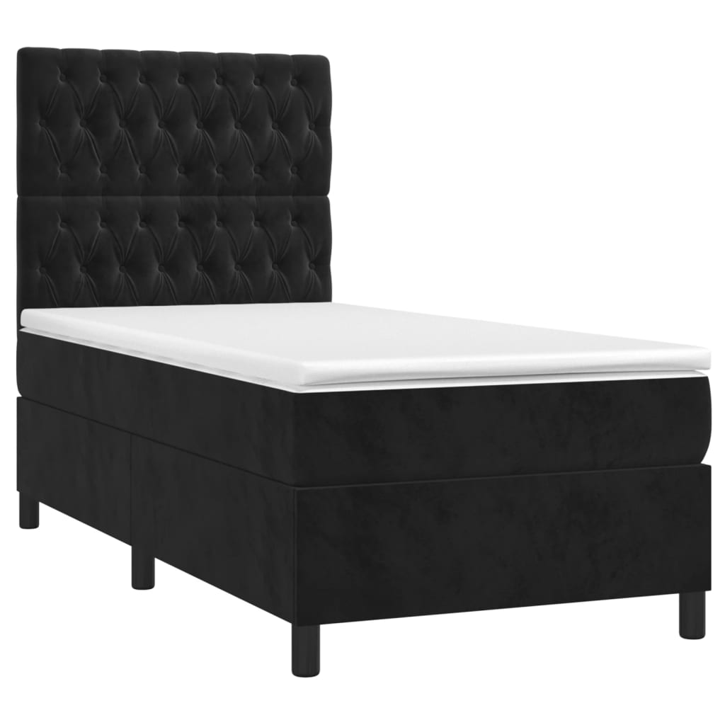 vidaXL Κρεβάτι Boxspring με Στρώμα & LED Μαύρο 100x200 εκ. Βελούδινο