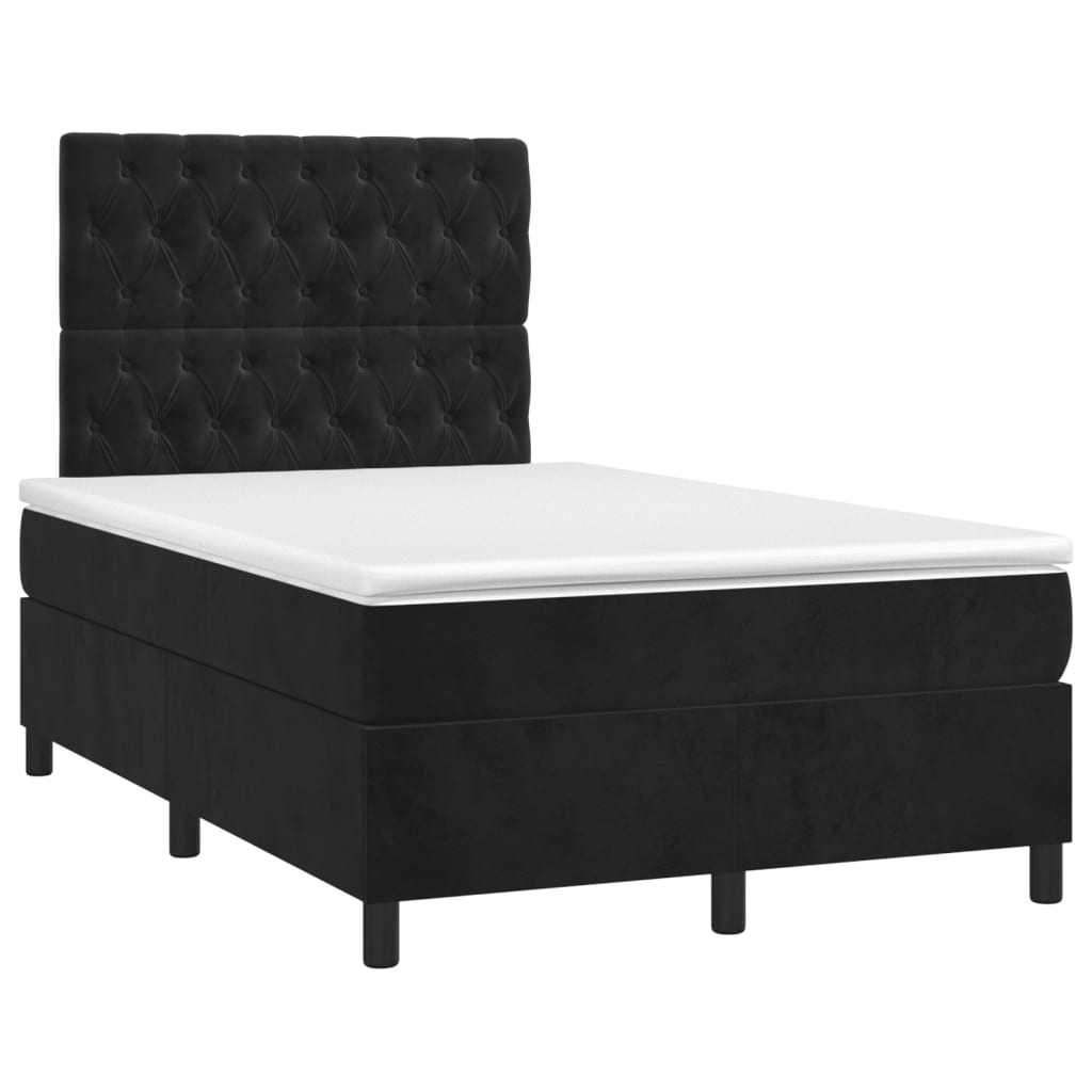 vidaXL Κρεβάτι Boxspring με Στρώμα & LED Μαύρο 120x200 εκ. Βελούδινο