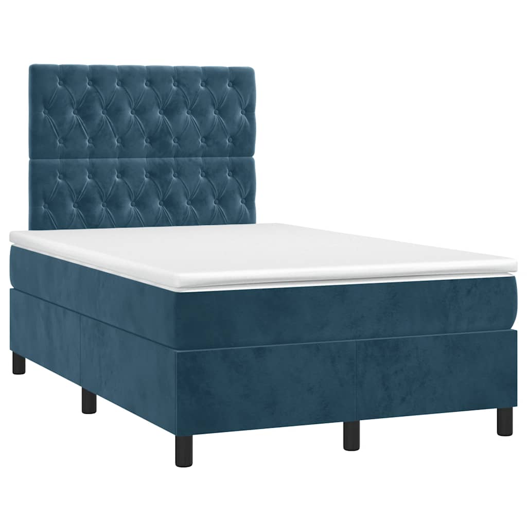 vidaXL Κρεβάτι Boxspring με Στρώμα & LED Σκ. Μπλε 120x200εκ. Βελούδινο