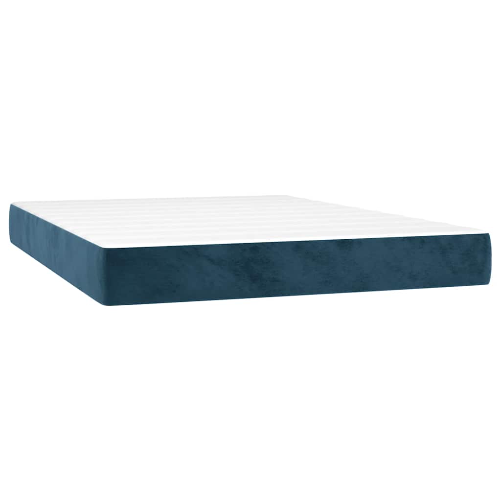 vidaXL Κρεβάτι Boxspring με Στρώμα & LED Σκ. Μπλε 140x190εκ. Βελούδινο