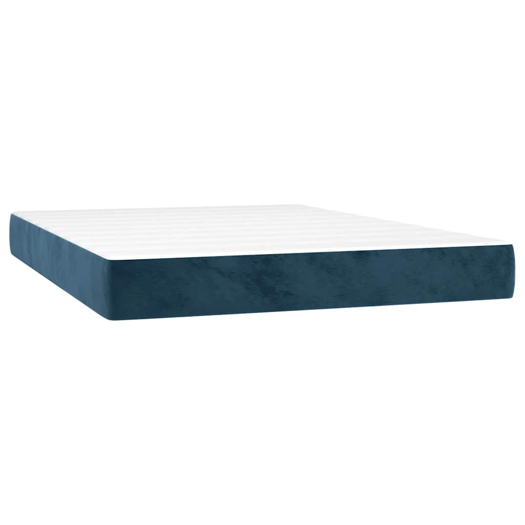vidaXL Κρεβάτι Boxspring με Στρώμα & LED Σκ. Μπλε 140x200εκ. Βελούδινο