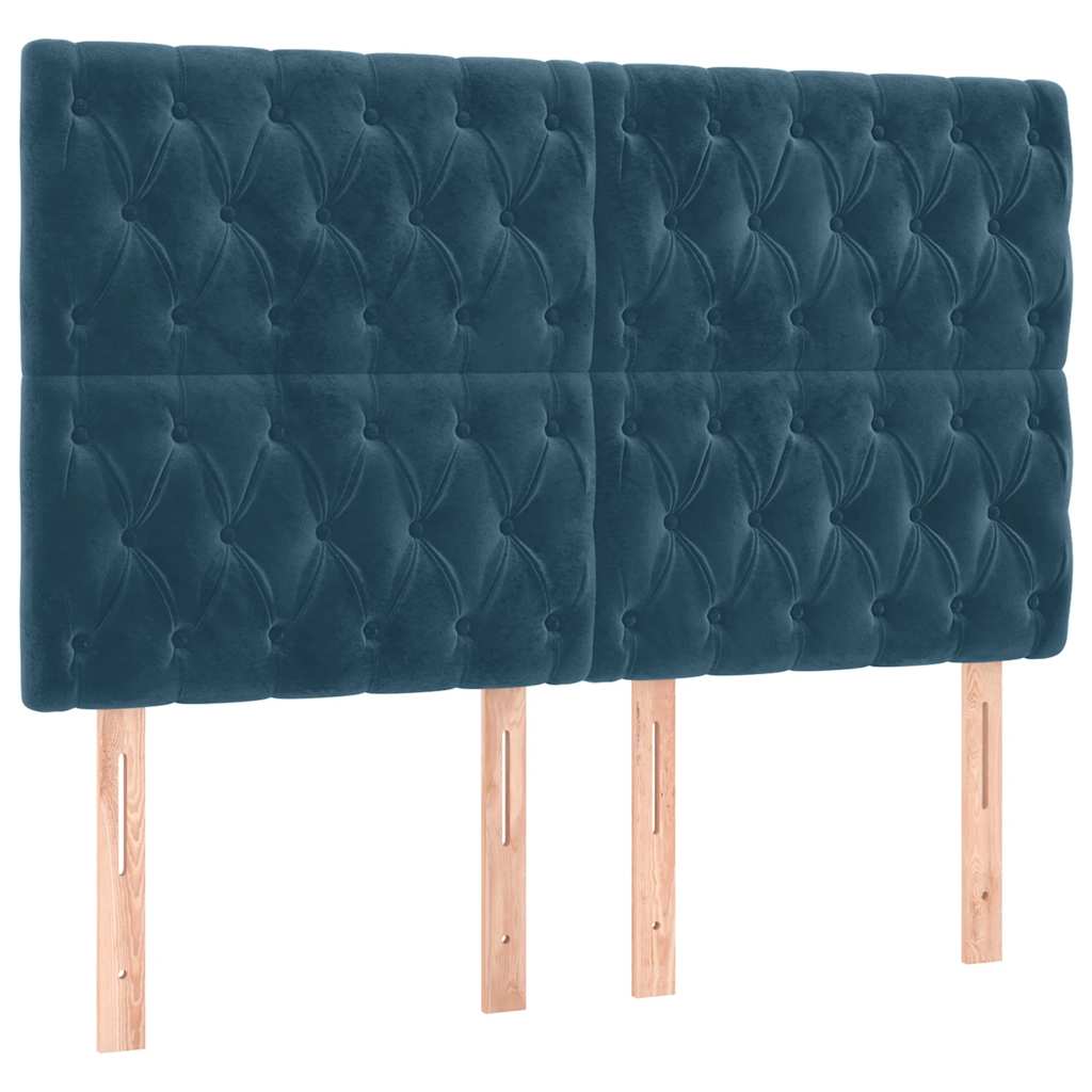 vidaXL Κρεβάτι Boxspring με Στρώμα & LED Σκ. Μπλε 140x200εκ. Βελούδινο