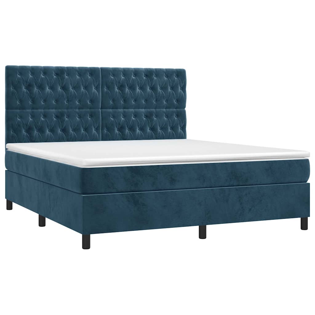 vidaXL Κρεβάτι Boxspring με Στρώμα & LED Σκ. Μπλε 160x200εκ. Βελούδινο