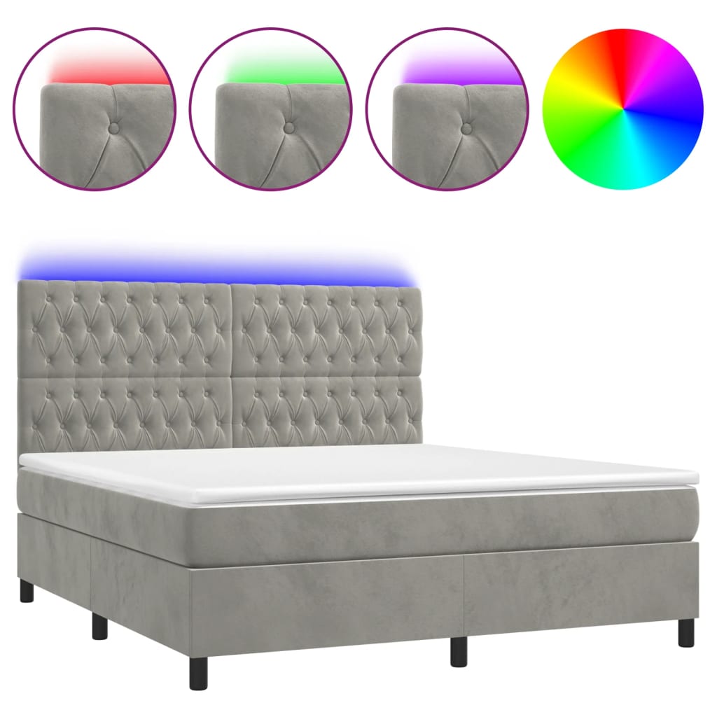 vidaXL Κρεβάτι Boxspring με Στρώμα & LED Αν.Γκρι 180x200 εκ. Βελούδινο