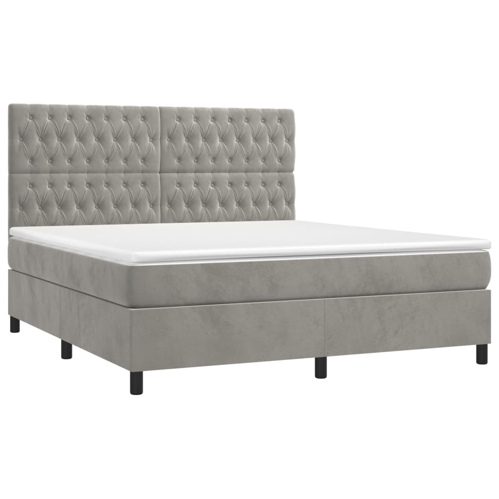 vidaXL Κρεβάτι Boxspring με Στρώμα & LED Αν.Γκρι 180x200 εκ. Βελούδινο