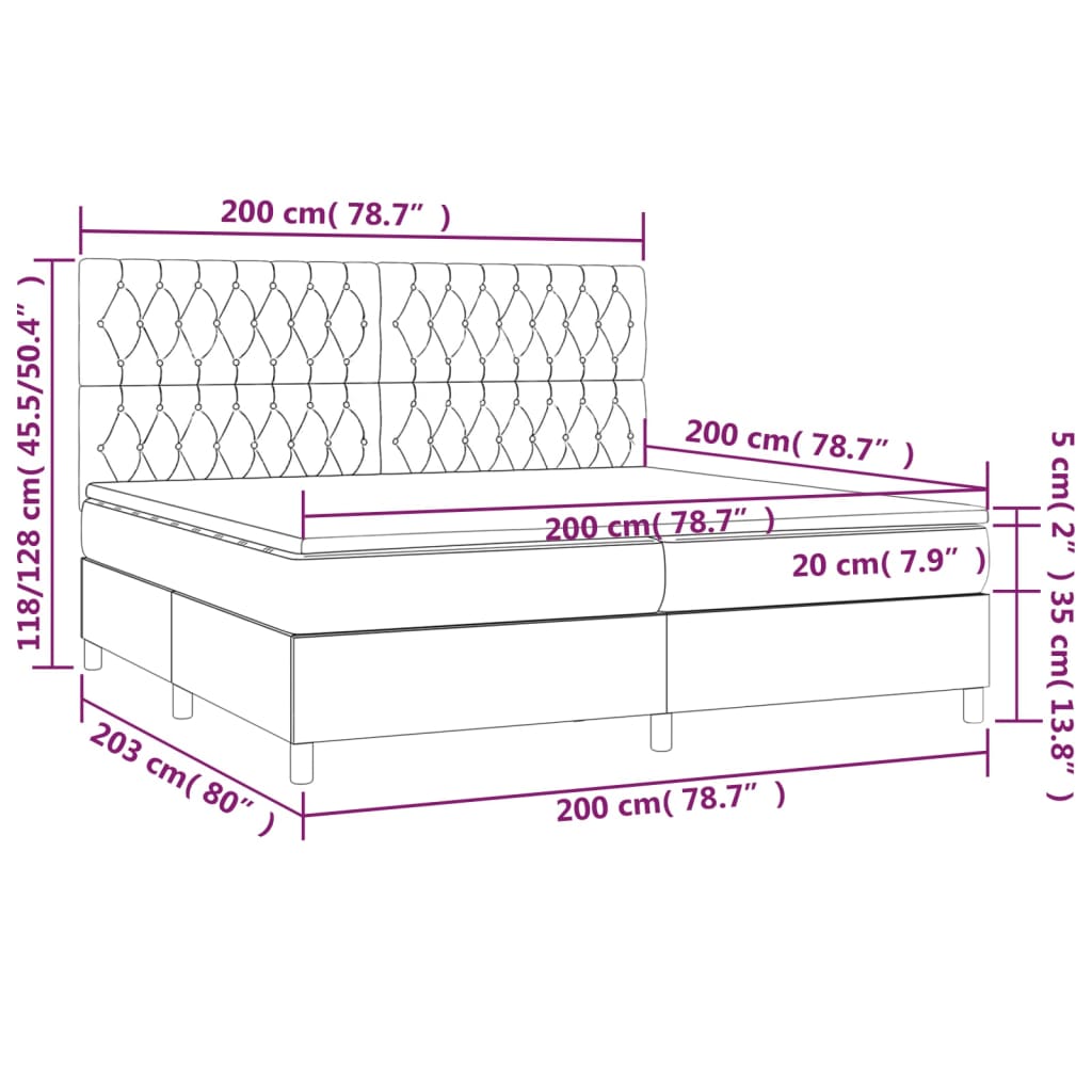 vidaXL Κρεβάτι Boxspring με Στρώμα & LED Αν.Γκρι 200x200 εκ. Βελούδινο