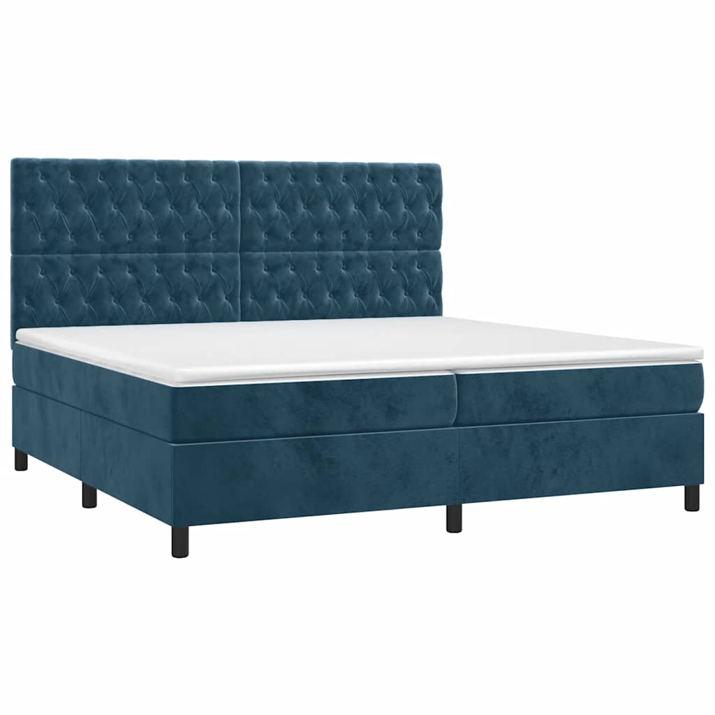 vidaXL Κρεβάτι Boxspring με Στρώμα & LED Σκ. Μπλε 200x200εκ. Βελούδινο