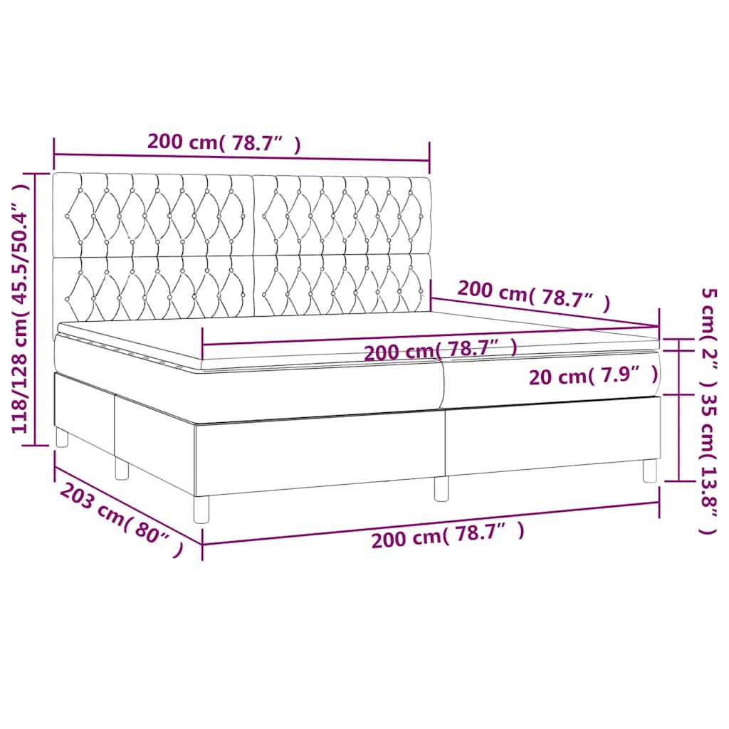 vidaXL Κρεβάτι Boxspring με Στρώμα & LED Σκ. Μπλε 200x200εκ. Βελούδινο