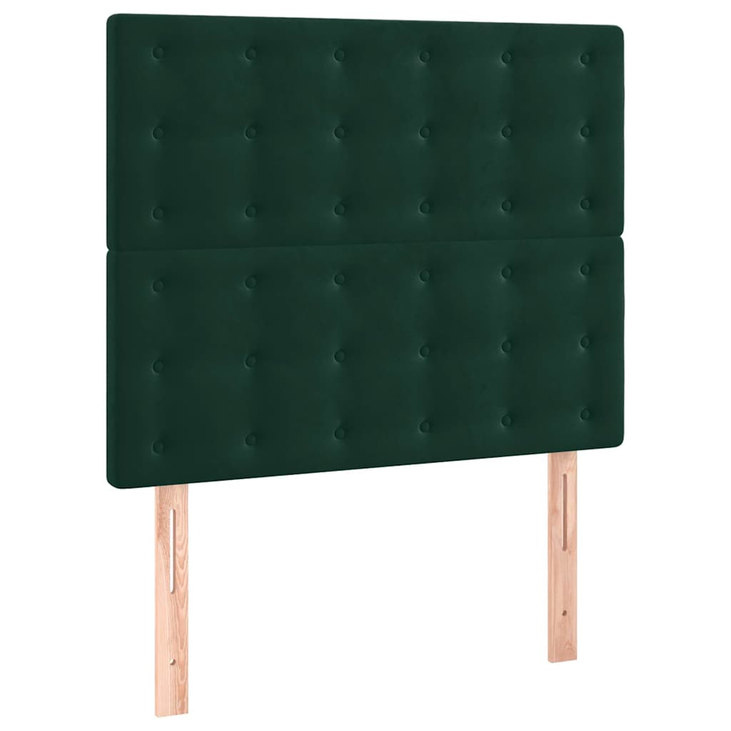 vidaXL Κρεβάτι Boxspring με Στρώμα & LED Σκ. Πράσινο 90x190 εκ Βελούδο