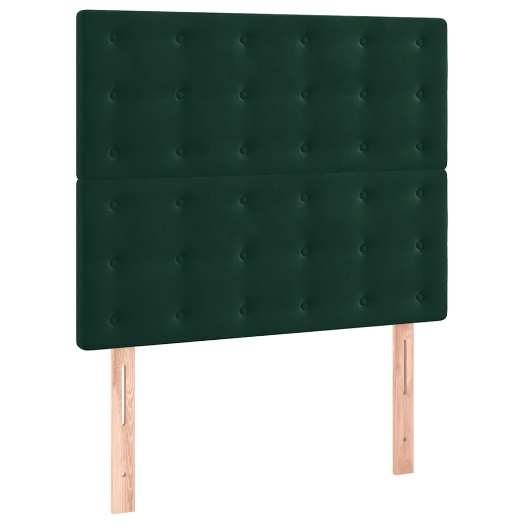 vidaXL Κρεβάτι Boxspring με Στρώμα & LED Σκ. Πράσινο 100x200εκ Βελούδο