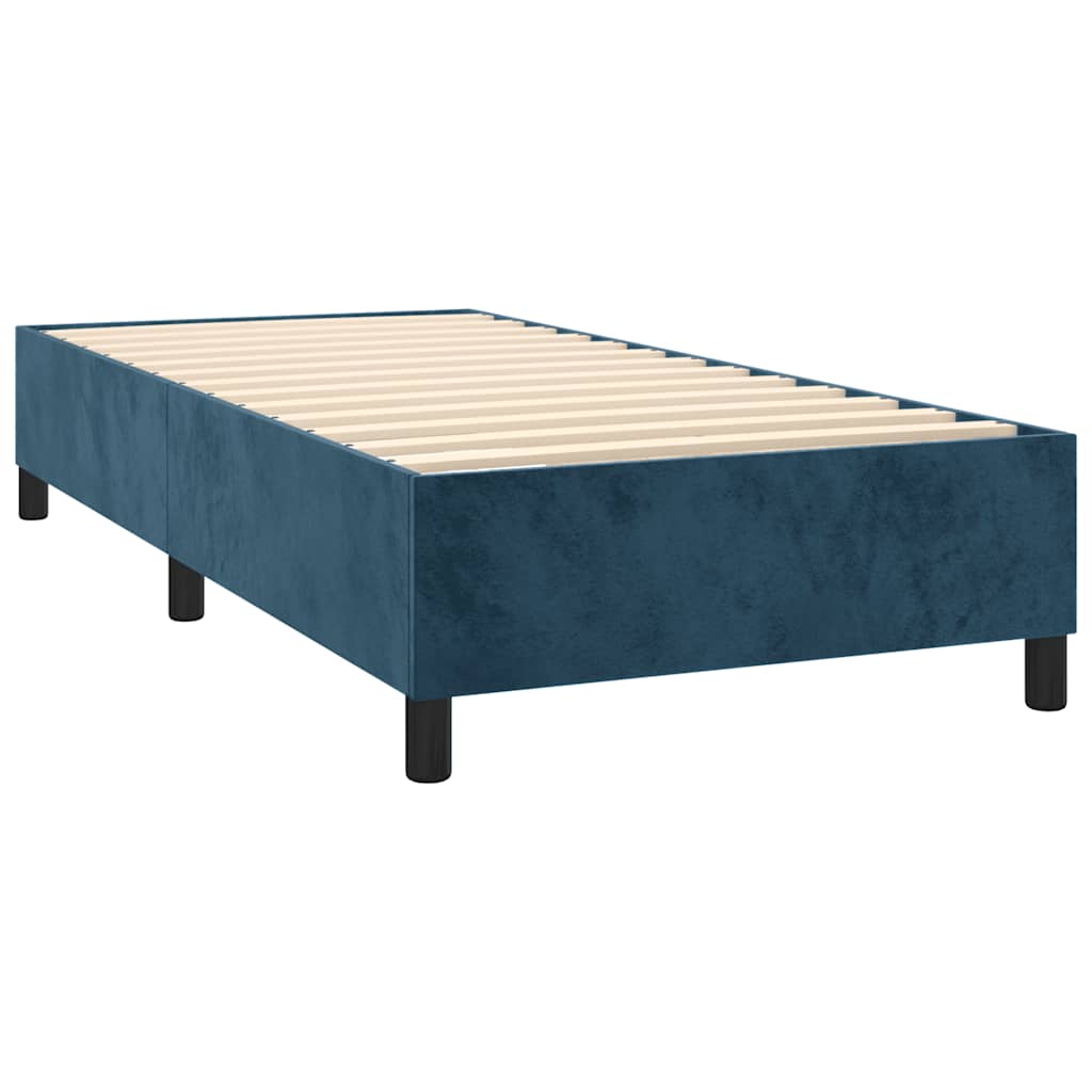 vidaXL Κρεβάτι Boxspring με Στρώμα & LED Σκ. Μπλε 100x200εκ. Βελούδινο