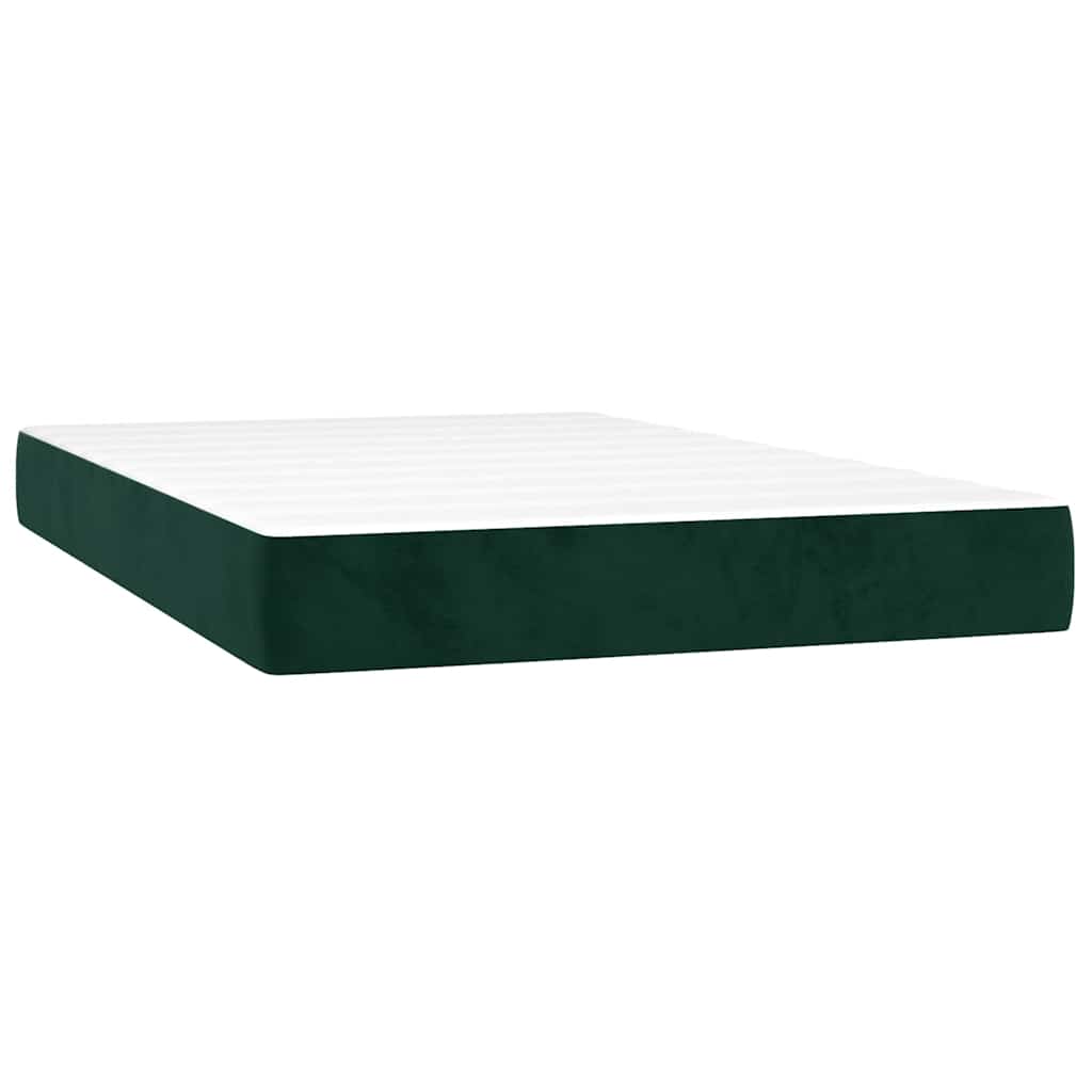 vidaXL Κρεβάτι Boxspring με Στρώμα & LED Σκ. Πράσινο 120x200εκ Βελούδο